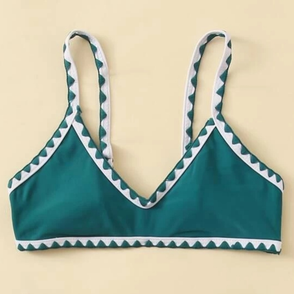 SHEIN Teal & White Girl's 10 Bikini Top Beach Pool Vacay